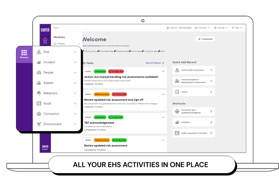 Mange all EHS activites through Evotix Assure