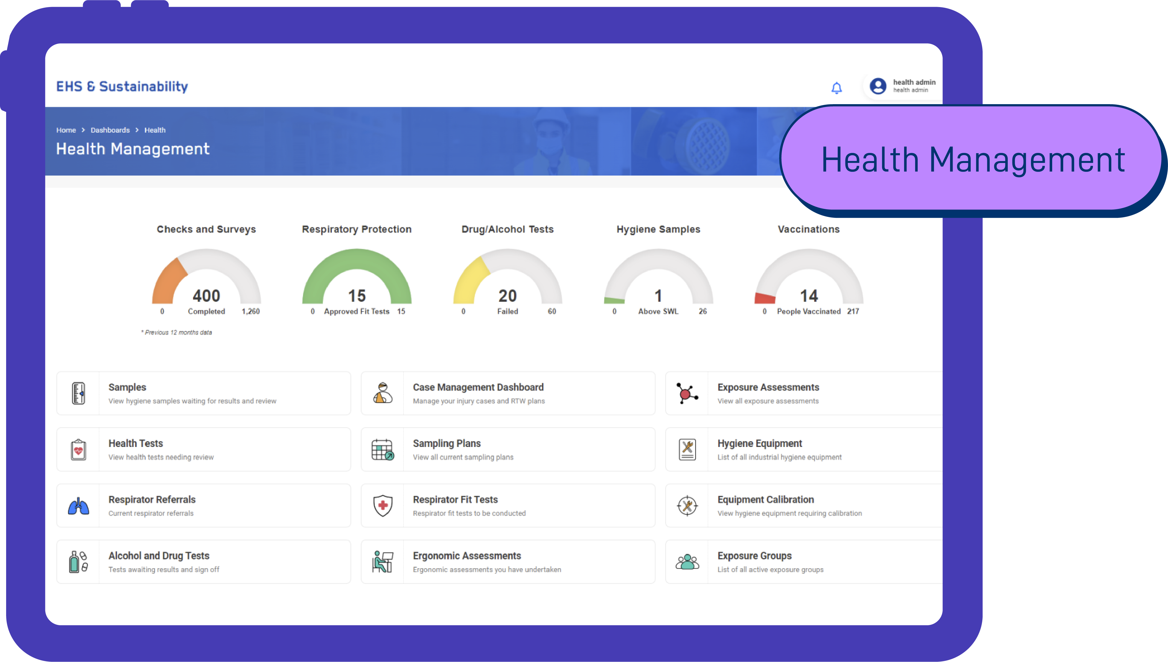 Health Management dashboard on tablet