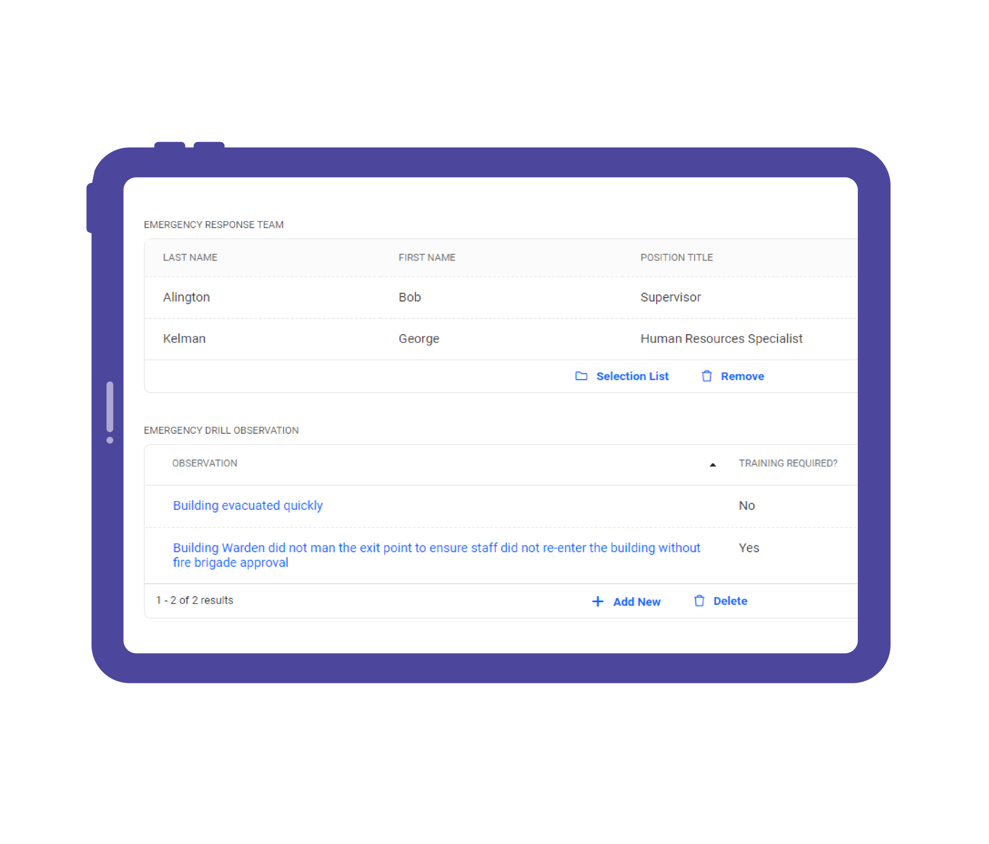 Emergency Response Form