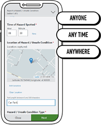 Geolocation tool on mobile device showing how solution can be used by anyone, any time, anywhere.