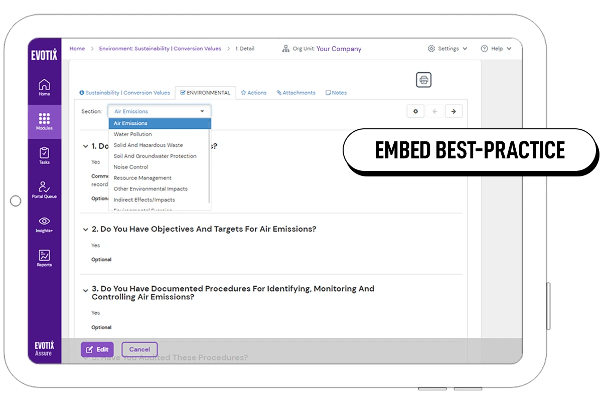 Use EHS management software to easily embed environmental audits and checks throughout your organization.