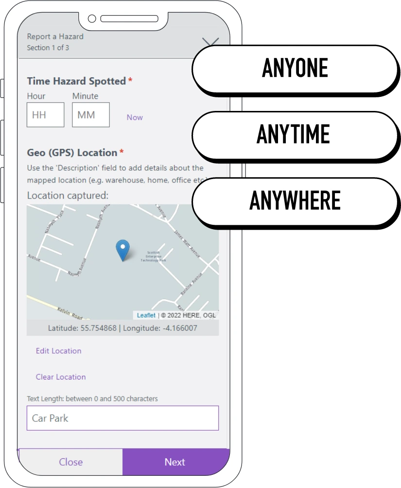 Our simple, intuitive app encourages colleagues to report hazards