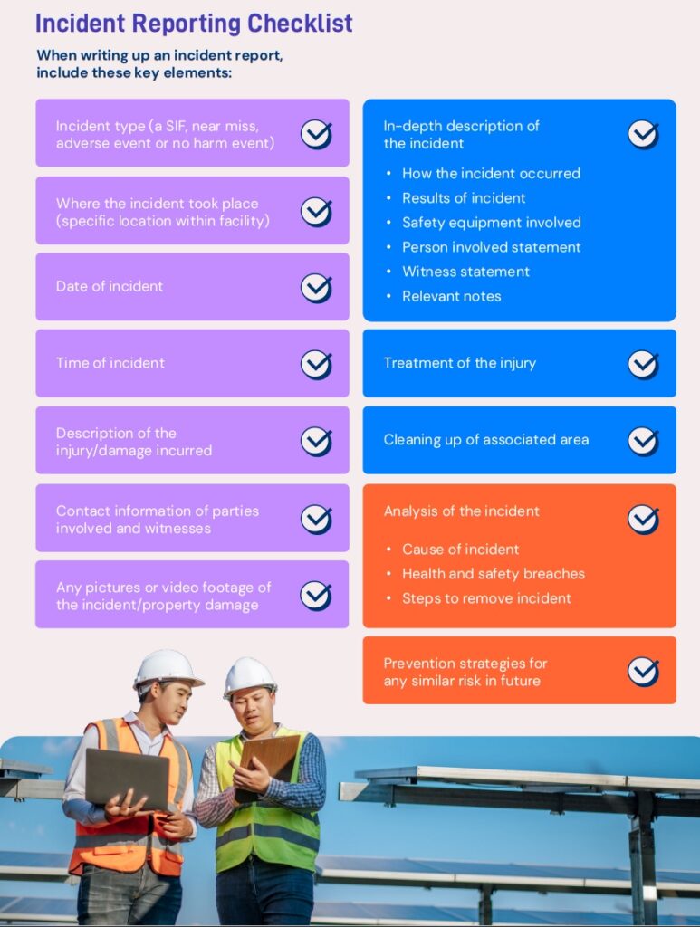 Checklist of incident report requirements